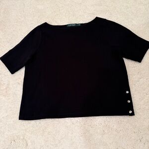 Lauren Ralph Lauren Black Short Sleeve Blouse Size L